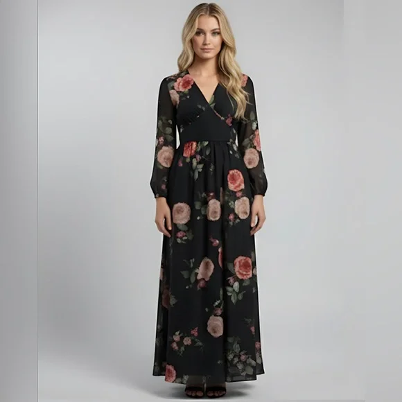 French Floral Rose Print Dress - Picture 8 of 12